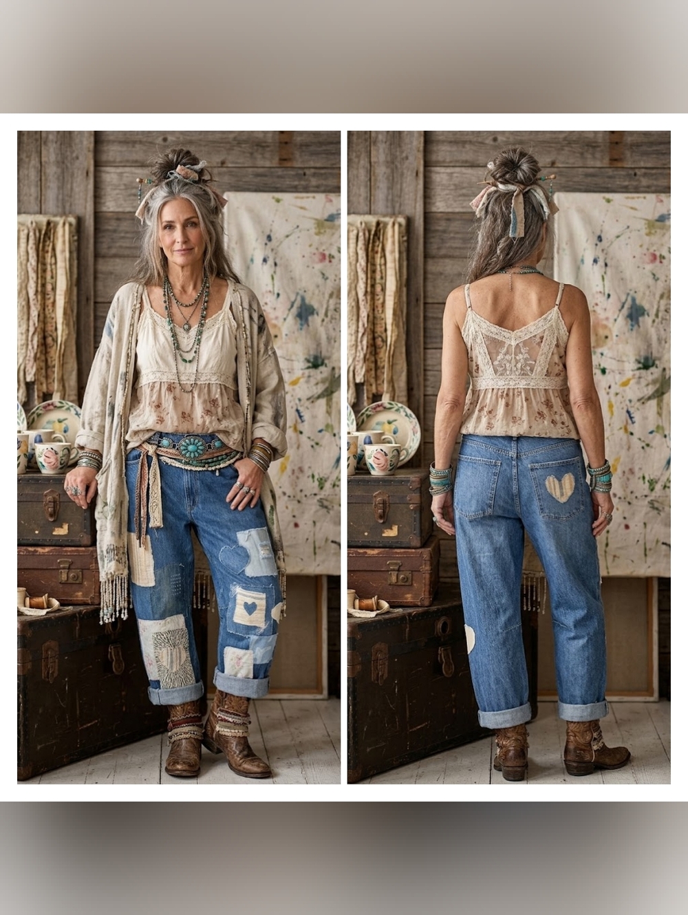Upcycled Boho 100% Cotton Vintage Fabric Barrel Jeans Size 10